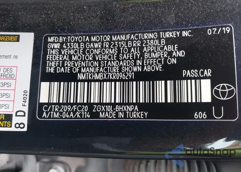 2019 Toyota C-Hr Le from USA, damaged, VIN NMTKHMBX7KR096291